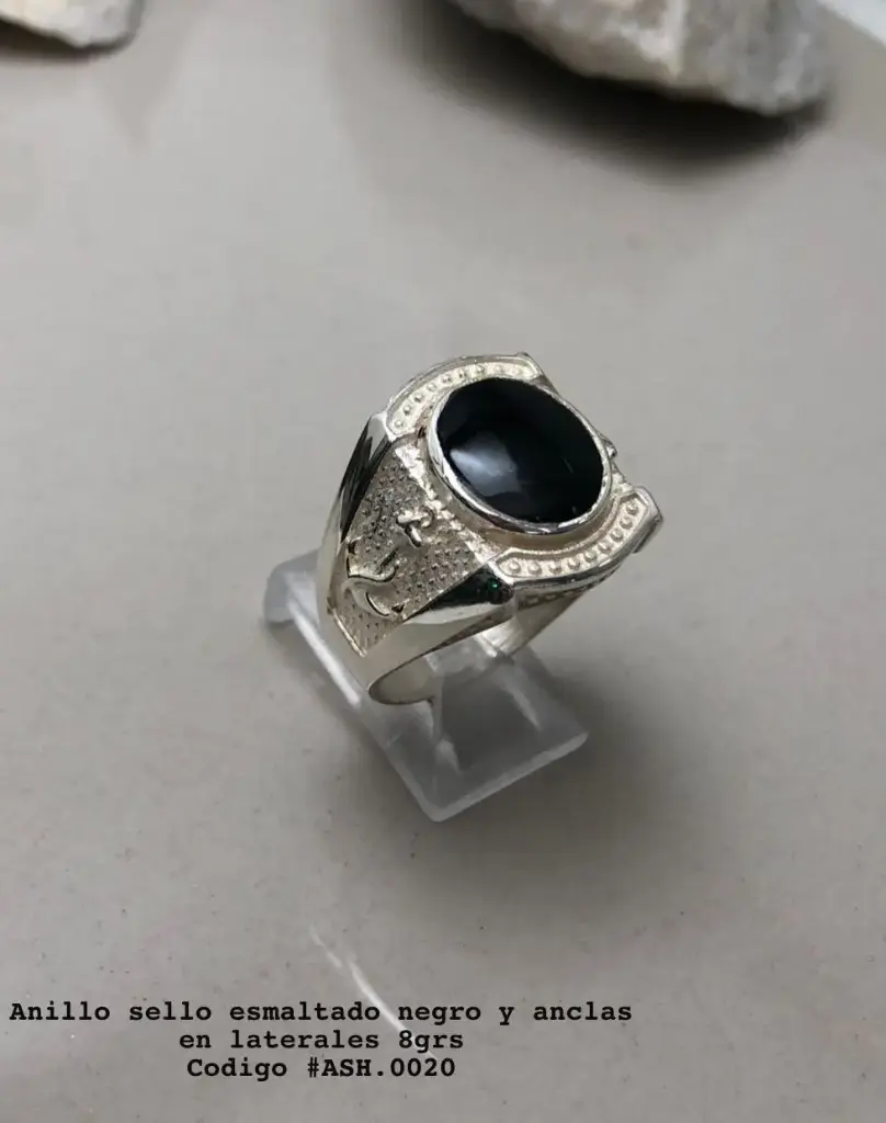 ANILLO SELLO HOMBRE ANCLAS Y PIEDRA NEGRA