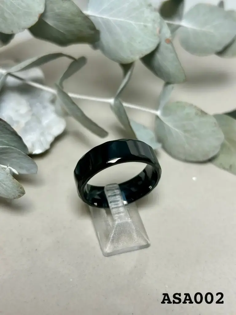 [ASA002] Anillo Cinta negro Acero Tusteno 