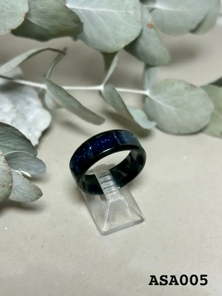 [ASA005] Anillo cinta negro pintas azules