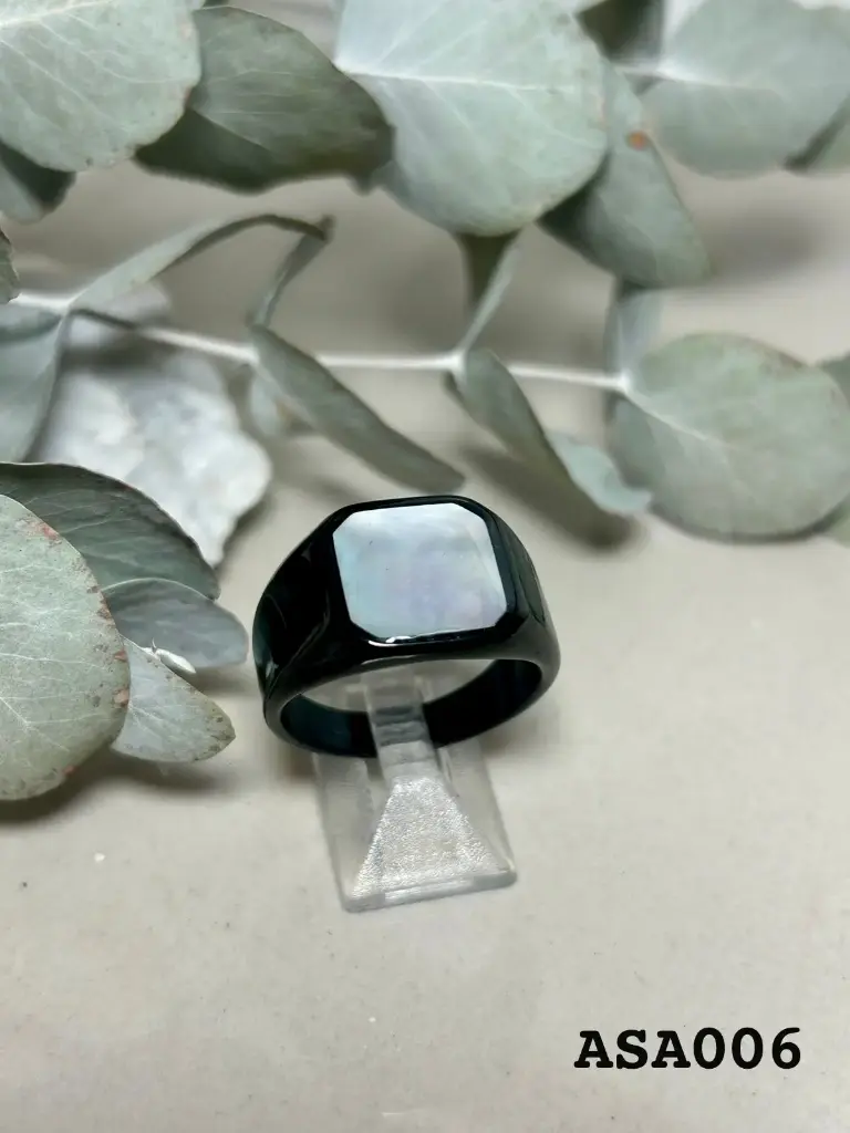 [ASA006] Anillo sello negro con nacar acero