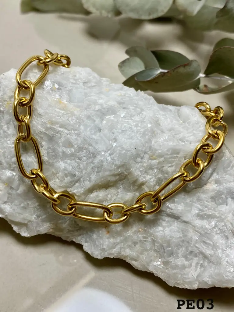 [PE03] Pulsera Acero Dorado 3x1 ovalado