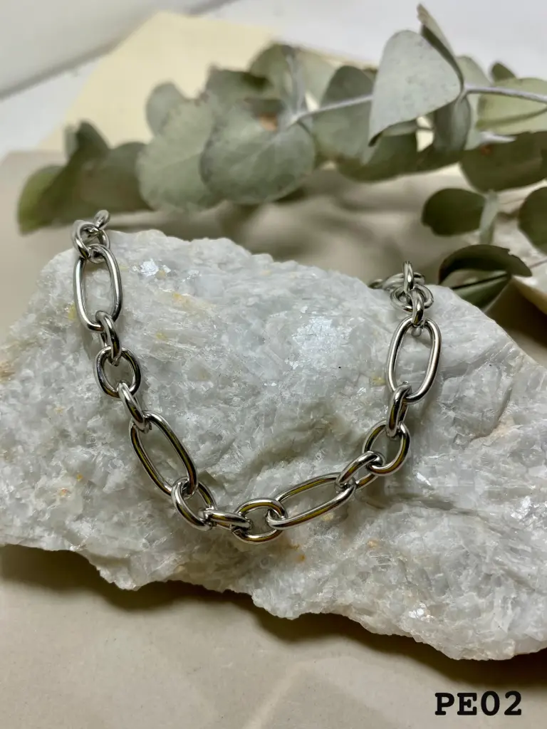 [PE02] Pulsera Acero Plateado 3x1 ovalado